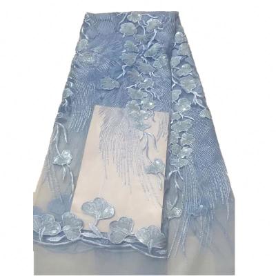 China Viable Sky Blue Net Lace With Sequins Tulle Lace Mesh Fabric Market In Dubai for sale