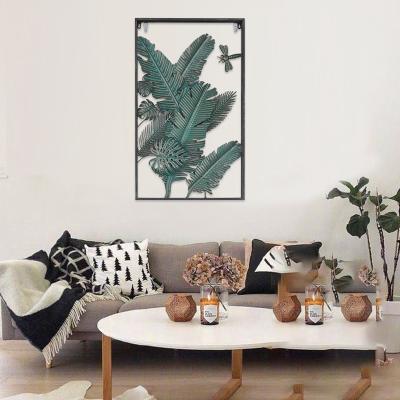 China Modern Art Deco Big Size Rectangle Wrought Iron Wall Decor Wrought Iron Palm Ginkgo Pear Leaves Show Art Hanging on the Wall for sale