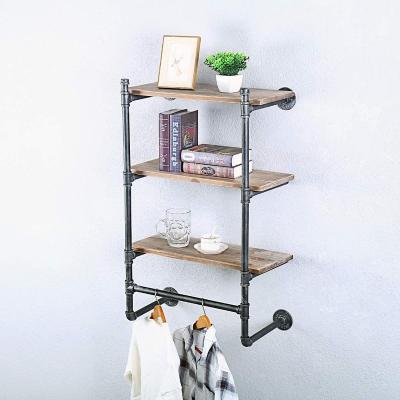 China (Height)Adjustable Industrial Metal Wall Shelf Wooden Wall Shelves Industrial Decor Furniture for sale