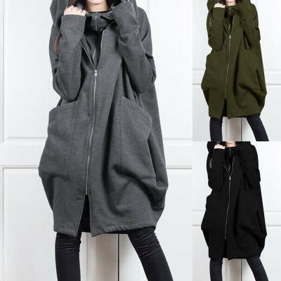 China Long Zipper Waterproof Hooded Middle Sweater Pocket Two Piece Loose Jacket For Women 2021 Fashion New for sale