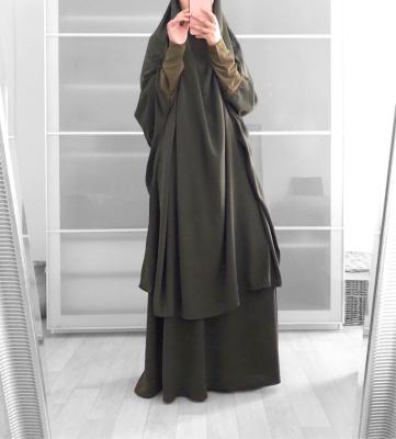 China 2021 Plus Size Women's Dubai Muslim 2-Piece Prayer Headscarf Dress Set Big Pendulum Solid Color Maxi Dress Costume Dress for sale