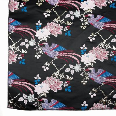 China 2019 Wholesale Japanese KDJ562MB Waterproof Women's Robes Peacock Pattern Black Polyester Jacquard Kimono Fabric for sale