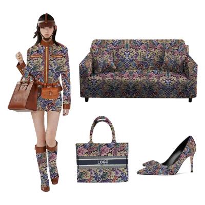 China Vintage 260G Small MOQ Keer jacquard hometextile fabric handbag sofa cotton polyester fabric anti-static wholesale floral brocade upholstery for sale