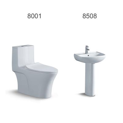 China Modern Bathroom Accessories Set Toilet Bowl And Pedestal Wash Basin Sink 8001+8508 for sale