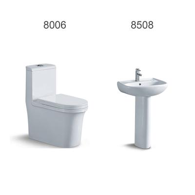 China Modern Bathroom Furniture Ceramic Toilet +Ceramic One Piece Post Basin 8006+8508 for sale