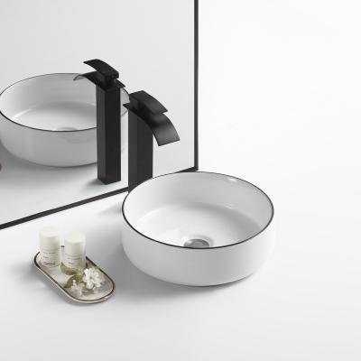 China Easy Clean Modern Minimalist White Gloss Black Edge Design Around Art Basin Wash Basin 021 for sale