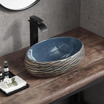 China Art Style Oval Colorful Ceramic Toilet Basin Easy Clean Advanced Sink 854B for sale