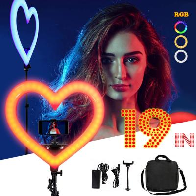 China 15 Color Stepless Dimming Brightness Portable Led Heart Shaped Selfie Ring Light Fill RGB Stand Tripod Phone Lamp 19 Inch Cheap Price tik free tok sale for sale