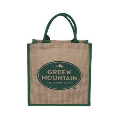 China Eco Friendly Reusable Handled Natural Burlap Tote Bags Jute Packing Reusable Shopping Bag With Logo for sale