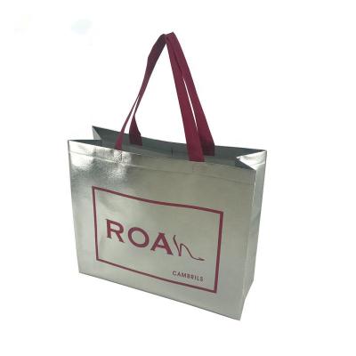 China Handled Laminated Metallic Nonwoven Bag with Logos for sale