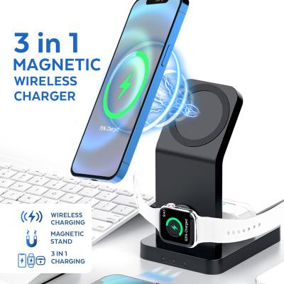 China 15W Cell Phone Magnetic Charger 3 in 1 Qi Wireless Charging Dock for iPhone, iWatch and Airpods for sale