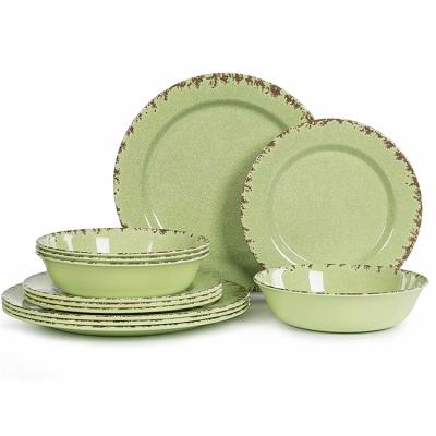 China Dishwasher Use Melamine Dish Shatterproof Stocked Bowl 3pcs Set BAP Free Green Plastic Dinner Set for sale