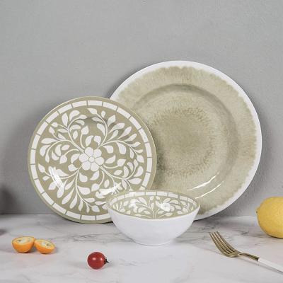 China Wholesale cheap durable soft plastic dinner set stocked melamine Japanese simple non-toxic tableware style for sale