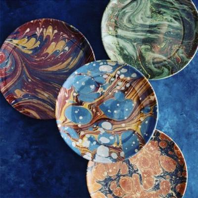 China High Quality Custom Fancy Stocked Printed Round Thick Melamine Breakfast Dinner Serving Dish for sale