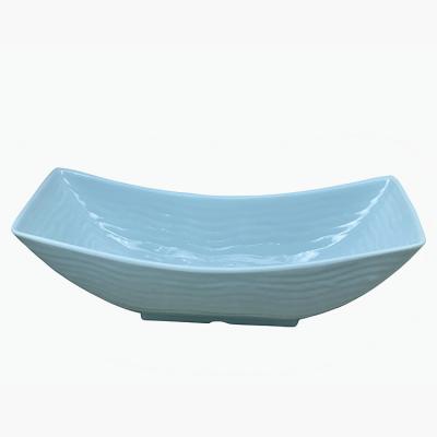 China Hot Large Size Durable Blue Shape Durable Deep Blue Sushi Tray Hotel Restaurant Sale Salmon Stocked Serving Dish for sale