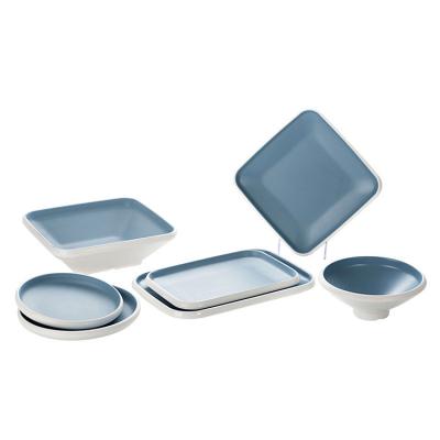 China Chaozhou Supply Fast Food Restaurant Household Blue Square Bowls Food Snack Plastic Stocked Small Bowl for sale