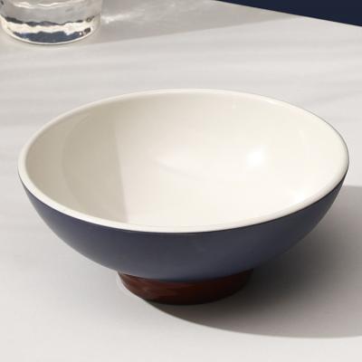 China Hot Selling Stocked Japanese Style Blue Glazed Mini Round Melamine Ramen Rice Mixing Bowls for sale