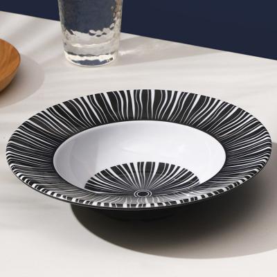 China Durable Restaurant Nordic Tableware Stripe Black Sticker Stocked Around Melamine Salad Plastic Miso Soup Bowl for sale