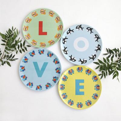 China Wholesale Cheap Stocked Plastic Cartoon Letter Printing Bowl Custom Melamine Dish Children's Dinnerware Set for sale