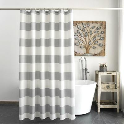 China Custom Durable Luxury Hotel Bathroom Cotton Polyester Blended Fabric Stripe Waffle Resistant Shower Curtain for sale