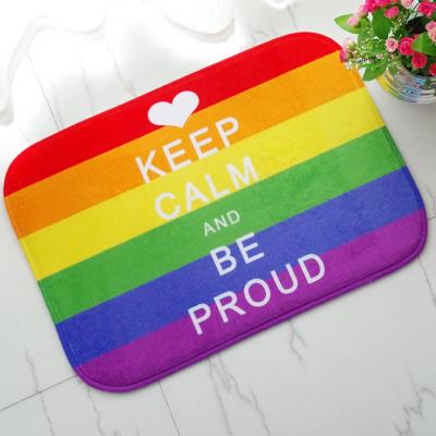 China Durable Soft Flannel Material With Good Water-absorbent Rainbow Multicolor Kids Fun Colorful Striped Baby Bathroom Bath Mat for sale