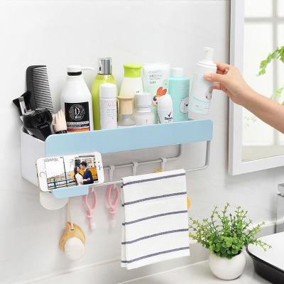 China Wall Mounted Type Wall Mounted Shower Storage Shelves Organizer For Kitchen, Bathroom, S-Shape Hooks Included, Bathroom Shelf With Towel Rack for sale