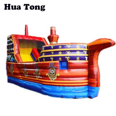 China Plato Water Park Bouncer Slides Jumper Boat Large Inflatable Pirate Boat Castle Slide 0.9mm PVC Tarpaulin for sale