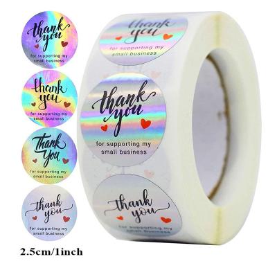 China Cheap Price Factory Sale Laser Packaging Waterproof Private Label Round Thank You Gift Packaging Stickers for sale