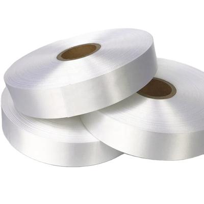 China Factory Wholesale 100% Polyester High Tenacity White Color Satin Ribbon Band Roll for sale