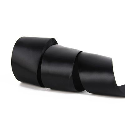 China Durable 100% Polyester Satin Ribbon Label Ribbon Black Color Single / Double Side Roll for sale