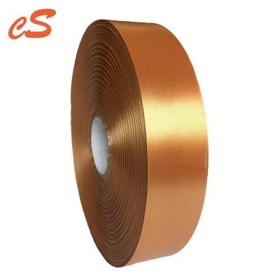 China Single / Double Faced China Polyester Ribbon Satin Gold Color 100% Sustainable China Roll for sale