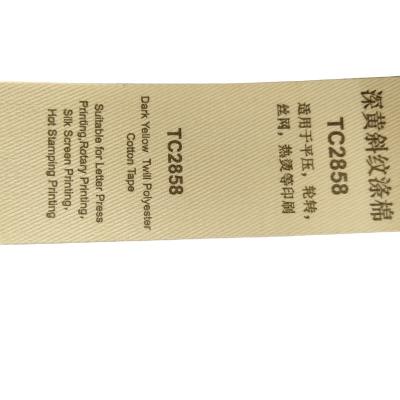 China Durable Thick Printing Label Twill Polyester Cotton Cloth Fabric Tape With Dark Yellow for sale