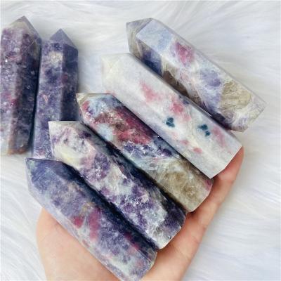 China China Wholesale Natural Crystal Pink Tourmaline Point and Purple Crystal Tower Wand For Decoration de pica for sale