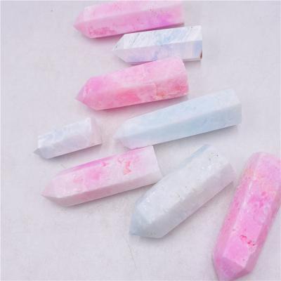 China DONGHAI Natural Healing Stones Crystal Pink Blue Aragonite Crystal Point Tower for Fengshui for sale