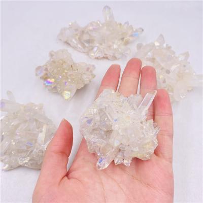 China DONGHAI electroplate natural Crystal Quartz Rainbow Angle Aura clear space quartz cluster for decoration for sale