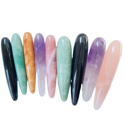 China DONGHAI Factory Wholesale Women Crystal Massage Wand Natural Rose Quartz Obsidian Green Yellow Aventurine for sale