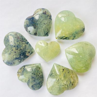 China DONGHAI New Style Natural Gemstone Quartz Healing Stone Green Crystal Heart Palm Stone Prehnite for sale