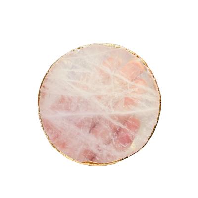 China DONGHAI Most Popular Gifts Crafts Home Decor Carving Natural Crystal Rose Quartz Coaster for sale