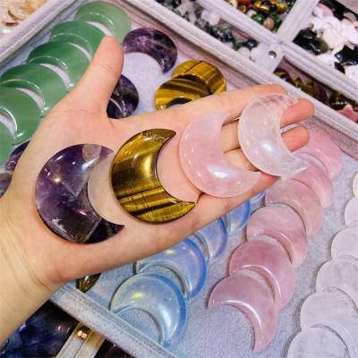 China China Wholesale Natural Hand Carved Tiger Eye Amethyst Rose Quartz Moon Shape Crystal Crafts for sale