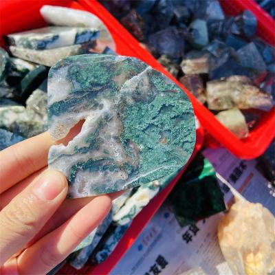 China Natural High Quality Healing Stones Crystal Slice Moss Agate Slice Moss Agate Quartz Slabe From China Crystals for sale