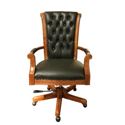 China (Height) K265 Classic Design Adjustable Government Chair Business Use High Swivel Lift Leather Back Office Solid Wood Chair for sale