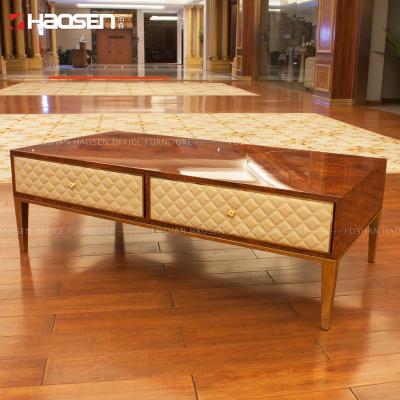 China HAOSEN luxury wood leather COFFEE TABLE luxury DESK AND SOFA Matching Wooden COFFEE TABLE\home leather tea table for sale