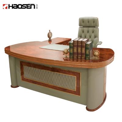 China Italian classic wood leather classic luxury grain radian design office office commercial office furniture set shiny for sale