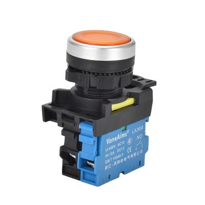 China LA36M Pickup Plastic Reset Button With NO/NC 10A Push Button Switch Yellow Light Momentary Switch for sale