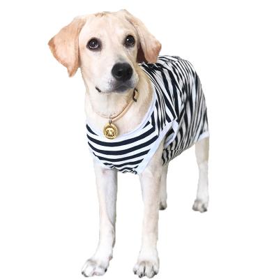 China Sustainable medium and large dog blue and white striped vest with belly protection for sale