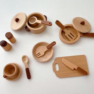 China Role Play Kitchen Toy Set Wooden Kitchen Toys Multi-category Kitchen Tableware Room Toy Solid Wood Cooking Toys for sale