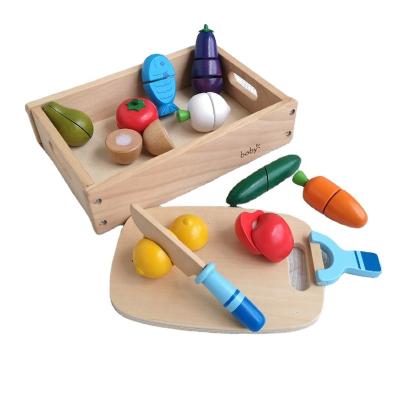 China Hot Sale Toy Food Playset Design Children Cut Fruit and Vegetable Wooden Toys for Pretend Play Kitchen Toy Set for sale