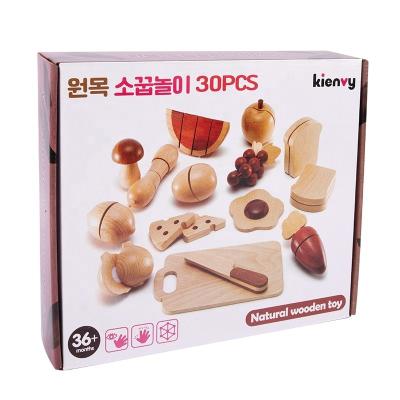 China Wooden Toy Food Playset Early Education Montessori Food for Kids Kitchen Toys Cutting Food Vegetables and Fruit for sale