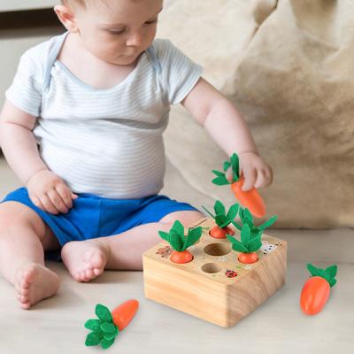 China Safe Children's Early Educational Puzzle Pulling Radish Game Toy Children Wooden Simulation Carrot Vegetable Toy for sale