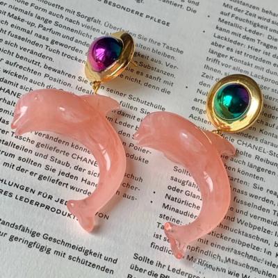 China European and American Korean popular dolphin fashion earrings personality temperament style pink earrings wholesale for sale